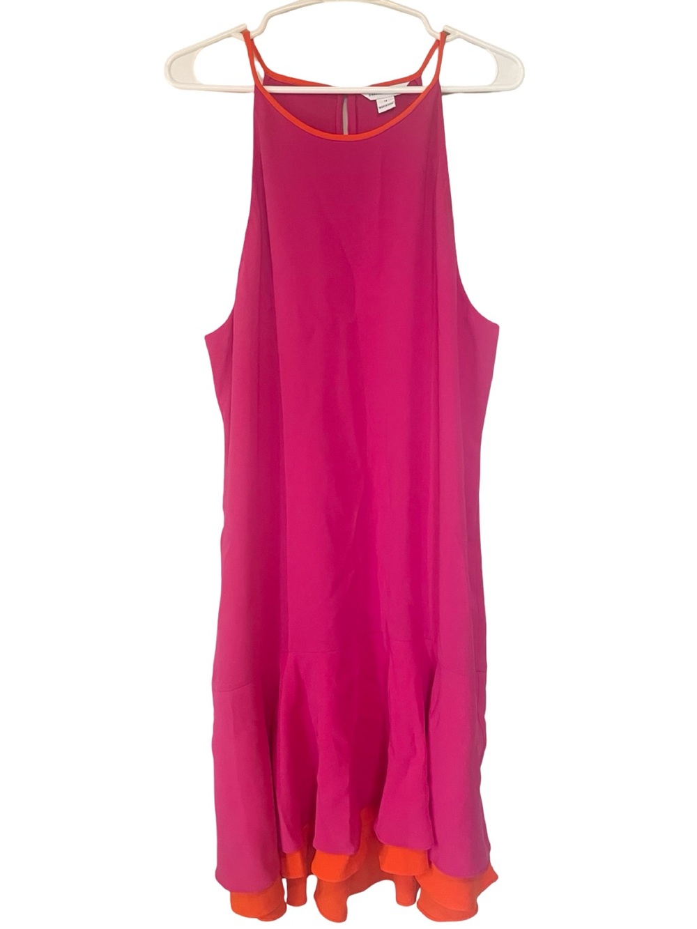 DVF Diane von Furstenberg Kera Dress Pink Orange Size 14 Drop Waist Halter